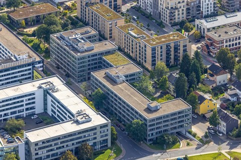 Aerial view of the future METRO campus in Düsseldorf Flingern at METROstraße 1, Flingern,