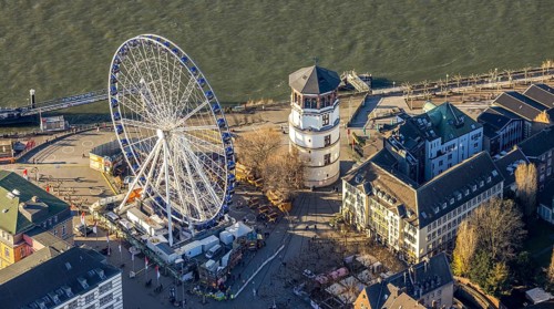 Aerial view, Wheel of Vision Ferris wheel at Burgplatz for the Christmas season in the old town