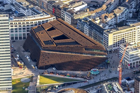 Aerial view, Kö Bogen II business centre with hornbeam growth at Gustav-Gründgens-Platz in