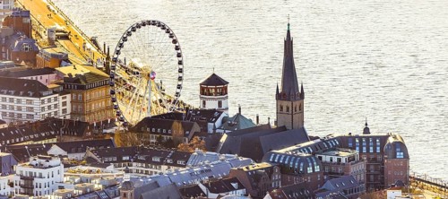 Aerial view, Wheel of Vision Ferris wheel at Burgplatz at Christmas time in the Old Town in
