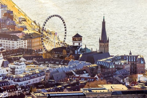 Aerial view, Wheel of Vision Ferris wheel at Burgplatz at Christmas time in the Old Town in
