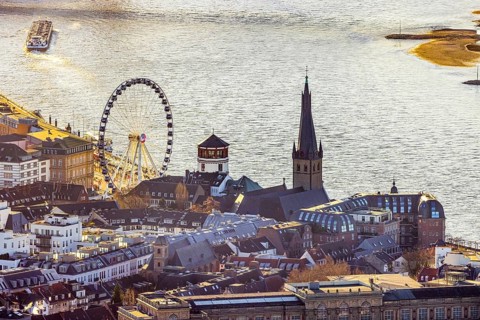Aerial view, Wheel of Vision Ferris wheel at Burgplatz at Christmas time in the Old Town in
