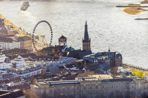 Aerial view, Wheel of Vision Ferris wheel at Burgplatz at Christmas time in the Old Town in