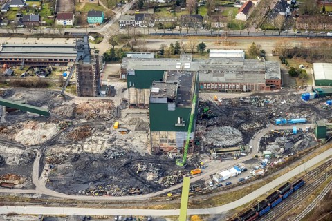 Aerial view, construction site demolition works of the former Prosper-Haniel II mine, Bottrop, Ruhr