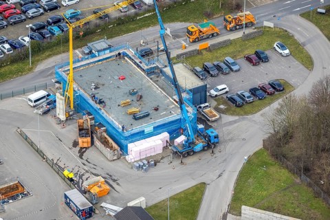 Aerial view, construction site recycling centre Donnerberg, Bottrop, Ruhr area, North