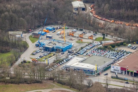 Aerial view, construction site recycling centre Donnerberg, Bottrop, Ruhr area, North