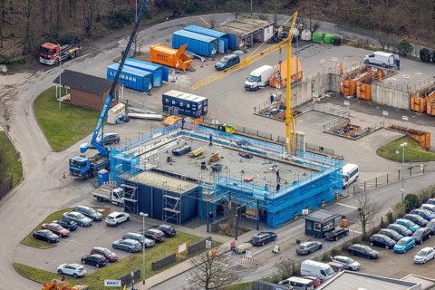 Aerial view, construction site recycling centre Donnerberg, Bottrop, Ruhr area, North