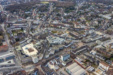 Aerial view, Hansa Center shopping centre, Berliner Platz, Bottrop, Ruhr area, North