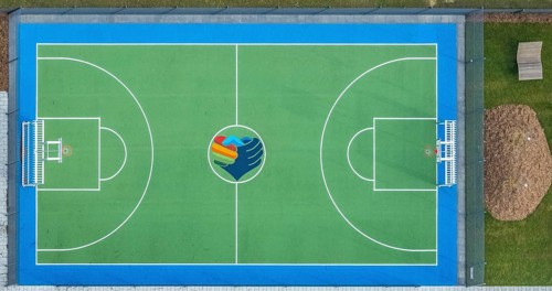Aerial view, new building Manus, Manuel Neuer Kids Foundation, children and youth centre with