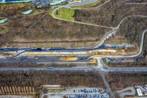 Aerial view, alpincenter Bottrop, Prosperstraße slag heap, Bottrop, Ruhr area, North