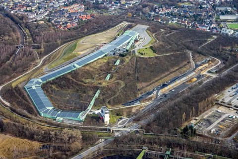 Aerial view, alpincenter Bottrop, Prosperstraße slag heap, Bottrop, Ruhr area, North