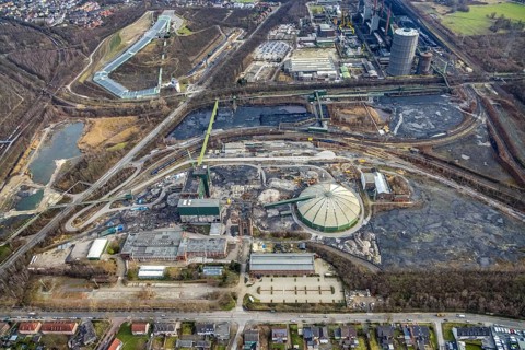 Aerial view, construction site demolition works of the former Prosper-Haniel II mine, Bottrop, Ruhr