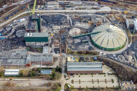 Aerial view, construction site demolition works of the former Prosper-Haniel II mine, Bottrop, Ruhr