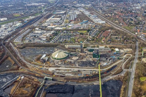 Aerial view, construction site demolition works of the former Prosper-Haniel II mine, Bottrop, Ruhr