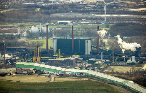Aerial photo, alpincenter Bottrop, Prosperstraße slag heap, ArcelorMittal Bottrop, Bottrop, Ruhr