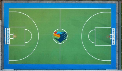 Aerial view, new building Manus, Manuel Neuer Kids Foundation, children and youth centre with