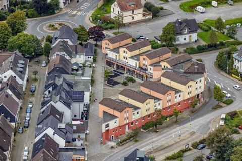 Aerial view, town centre Ostring in Breckerfeld, Sauerland, North Rhine-Westphalia, Germany,