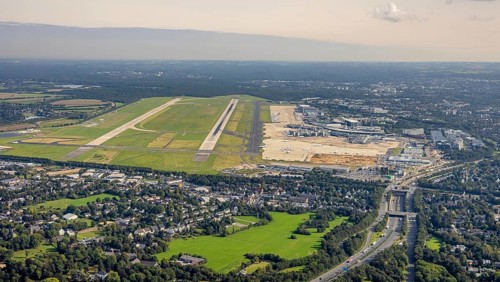 Aerial photo, Düsseldorf Airport in the Lohausen district of Düsseldorf, Rhineland, North