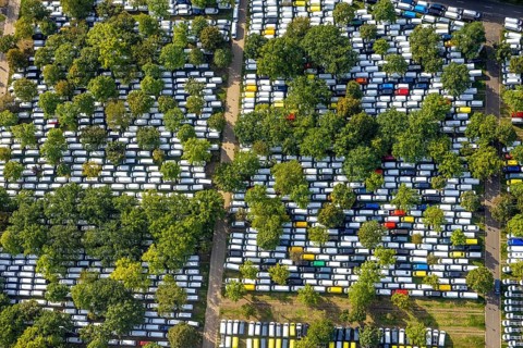 Aerial view, Caravan Center Campingplatz am Messeparkplatz im Stadtteil Stockum in Düsseldorf,