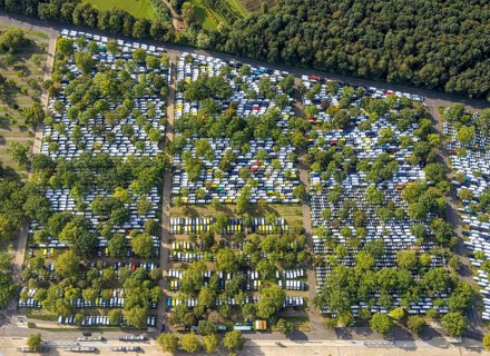 Aerial view, Caravan Center Campingplatz am Messeparkplatz im Stadtteil Stockum in Düsseldorf,