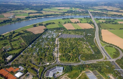 Aerial view, Caravan Centre Campsite at the fairground car park in the Stockum district of