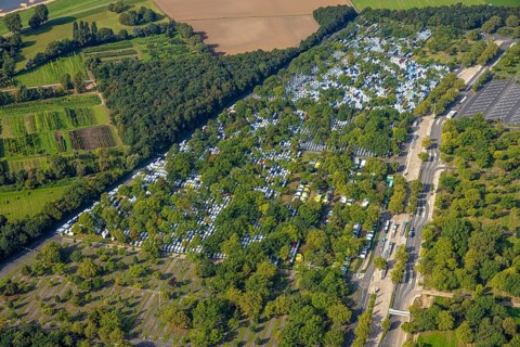 Aerial view, Caravan Centre Campsite at the fairground car park in the Stockum district of