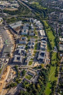 Aerial view, commercial area between Flughafenstraße and Klaus-Bungert-Straße with Flughafen