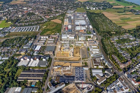 Aerial view, Areal Böhler commercial area and construction site at the VIERZIG549 residential