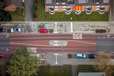 Aerial view, residential area shopping street construction site Schneiderstraße, new pedestrian