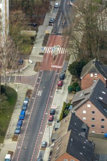 Aerial view, residential area shopping street construction site Schneiderstraße, new pedestrian