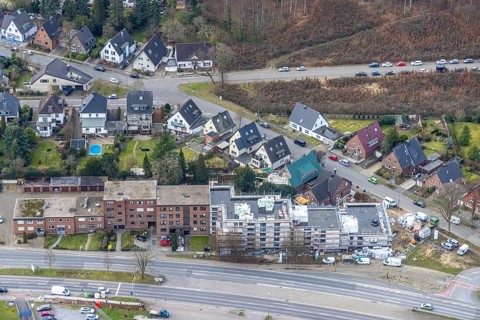 Aerial view, construction site new building Hans-Sachs-Straße corner Kirchhellener Straße, Bottrop,