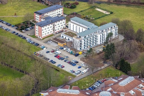 Aerial view, Am Marienhospital, Bottrop, Ruhr area, North Rhine-Westphalia, Germany, DE, Europe,