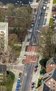 Aerial view, residential area shopping street construction site Schneiderstraße, new pedestrian