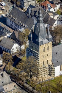 Aerial view, renovation of the catholic parish church of St Peter and St Andrew, Brilon, Sauerland,