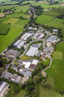 Aerial view, commercial area Frankfurter Straße and Hagener Straße in Breckerfeld, Sauerland, North