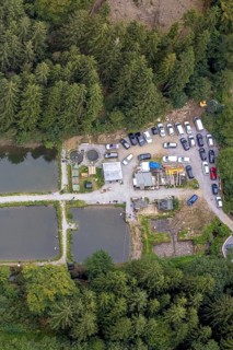 Aerial photo, fishing ponds Angelparadies Steinbachtal in Breckerfeld, Sauerland, North