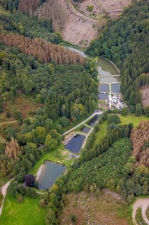 Aerial photo, fishing ponds Angelparadies Steinbachtal in Breckerfeld, Sauerland, North