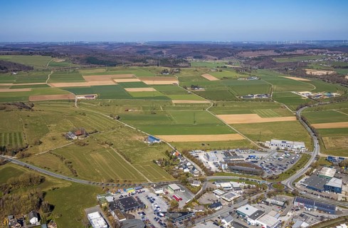 Aerial view, commercial area Möhnestraße, Brilon, Sauerland, North Rhine-Westphalia, Germany, DE,