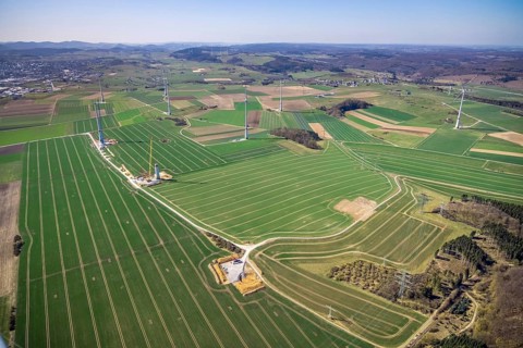 Aerial view, construction site new wind turbines, Oberalme, Brilon, Sauerland, North