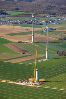 Aerial view, construction site new wind turbines, Oberalme, Brilon, Sauerland, North