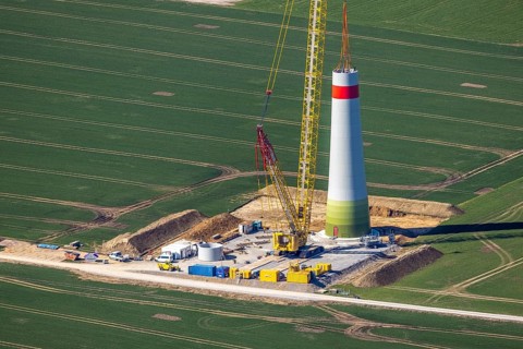 Aerial view, construction site new wind turbines, Oberalme, Brilon, Sauerland, North