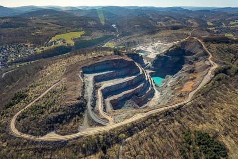 Aerial view, Bilstein quarry, Westdeutsche Grauwacke-Union, Brilon, Sauerland, North