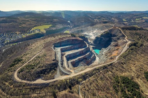Aerial view, Bilstein quarry, Westdeutsche Grauwacke-Union, Brilon, Sauerland, North