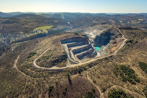 Aerial view, Bilstein quarry, Westdeutsche Grauwacke-Union, Brilon, Sauerland, North