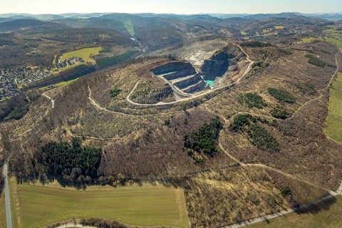 Aerial view, Bilstein quarry, Westdeutsche Grauwacke-Union, Brilon, Sauerland, North