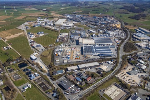 Aerial view, commercial area Ostring, Briloner Möbel Werke, Egger Holzwerkstoffe Brilon, Brilon,