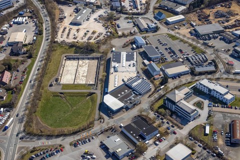 Aerial view, commercial area Ostring, industrial electronics Brilon, tax office Brilon, Brilon,
