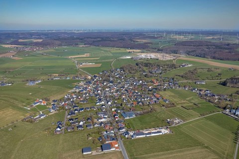 Aerial view, local view with quarry Schotterwerk Thülen, Thülen, Brilon, Sauerland, North