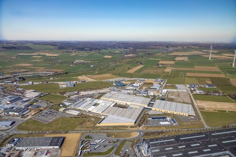 Aerial view, Hinterm Gallberg industrial estate, Oventrop factory premises, Brilon, Sauerland,