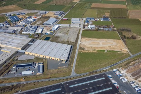 Aerial view, Hinterm Gallberg industrial estate, Oventrop factory premises, Brilon, Sauerland,